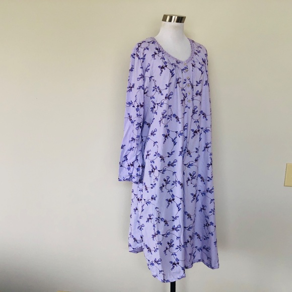 Nightgown Pullover Purple Floral Scoop Neck Long Sleeves CELESTIAL DREAMS - Picture 7 of 10